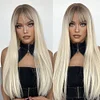 Ombre Black Blonde Long Straight Wigs with Bang Natural Hair Wig