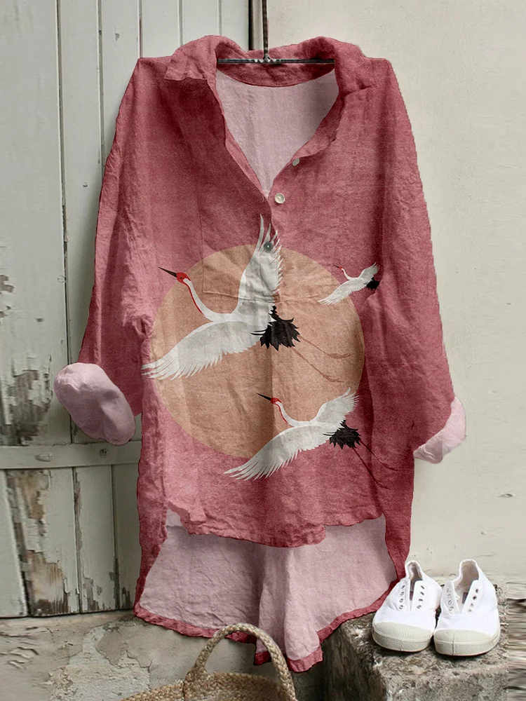 Comstylish Flying Cranes Japanese Art Comfy Flowy Tunic