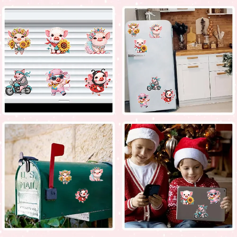 6Pcs DIY Pig Acrylic Special Shape Diamond Painting Refrigerator Magnet Dragonfly