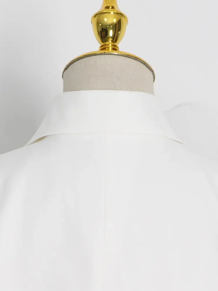 Oocharger White Ruffle Trim Blazer For Women Notched Collar Long Sleeve Solid Minimalist Blazers Female Fashion Clothing New