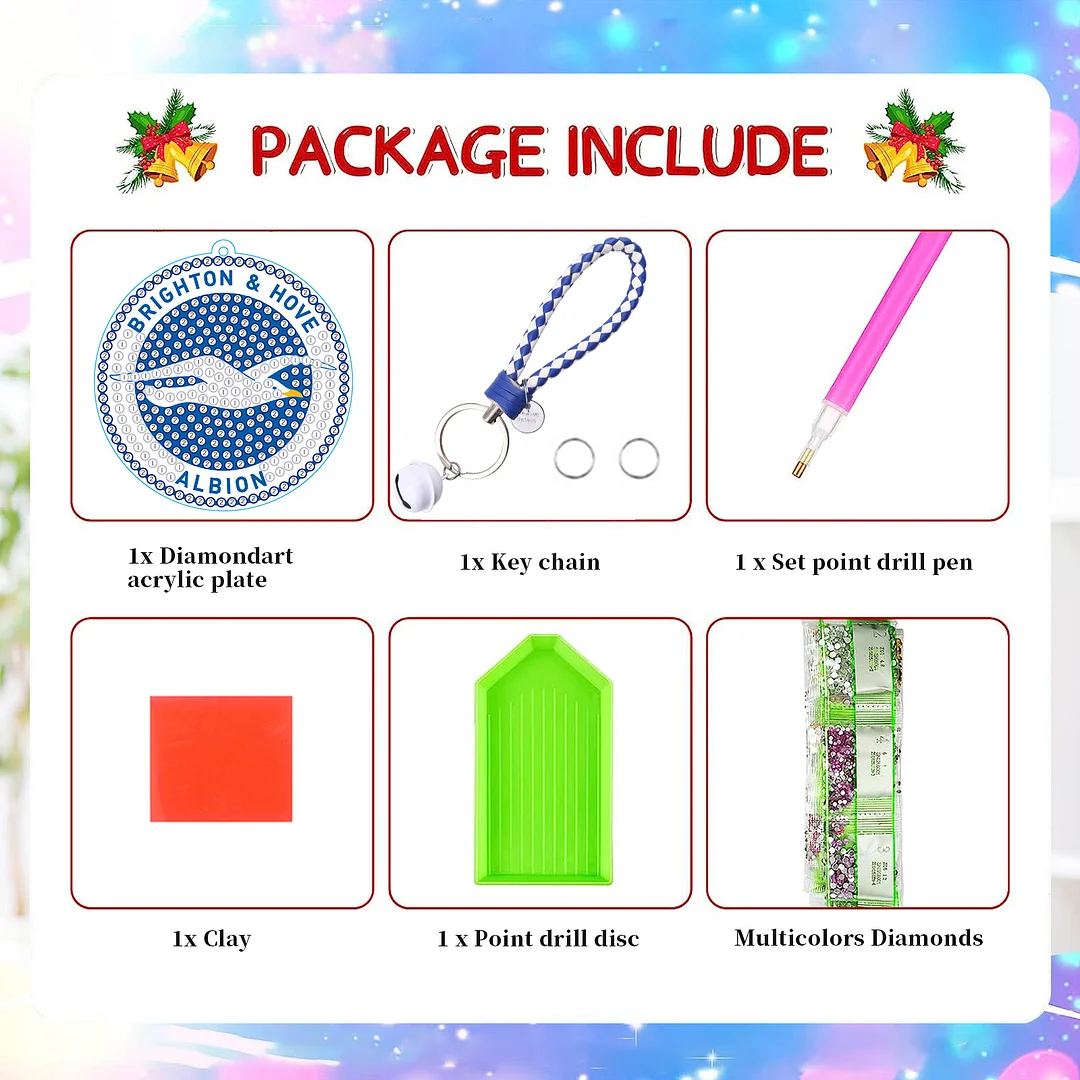 【Upgrade】DIY Brighton & Hove Albion F.C. Logo Double Sided Rhinestone Painting Keychain Pendant for Adult