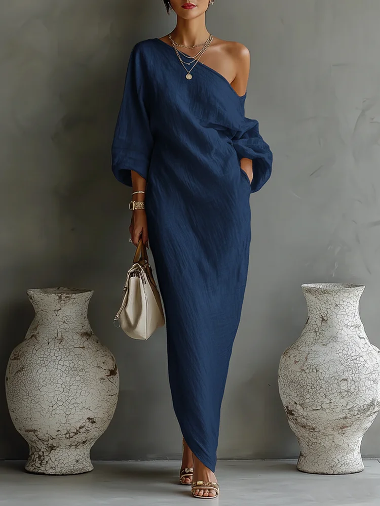 Elegant Irregular Off-the-shoulder Maxi Dress socialshop