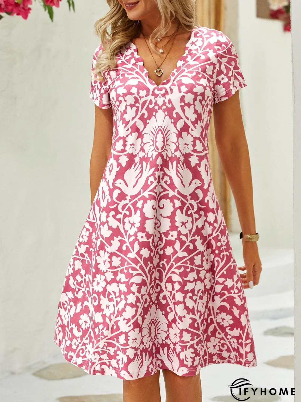 Paisley Pattern V Neck Short Sleeve Casual Dress | IFYHOME