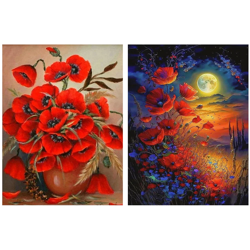 2pcs Diamond Painting - Full Round Drill - Poppy(Canvas|30*40cm)