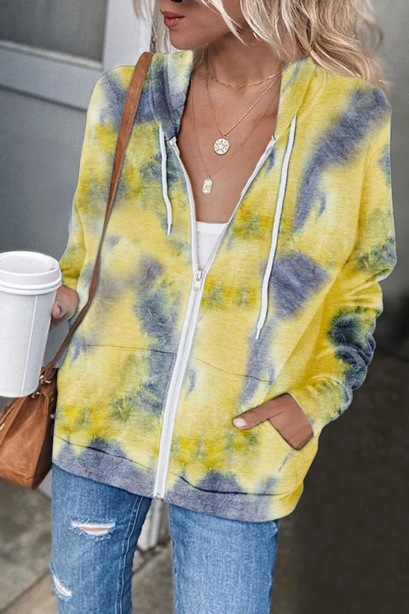 Tie Dye Zipper Long Sleeve Hoodie Coat