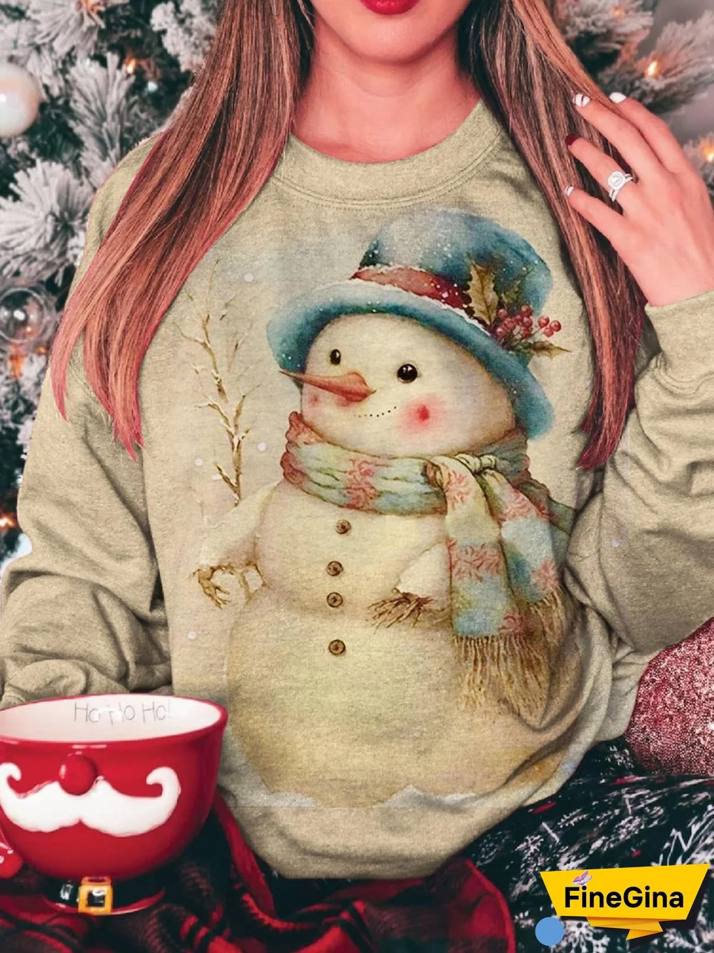 Women's Snowman Print Long Sleeve Top
