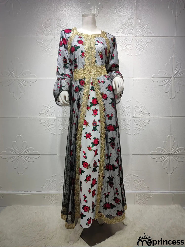 Women's Arabian Polyester Full Sleeves Embroidery Casual Dress