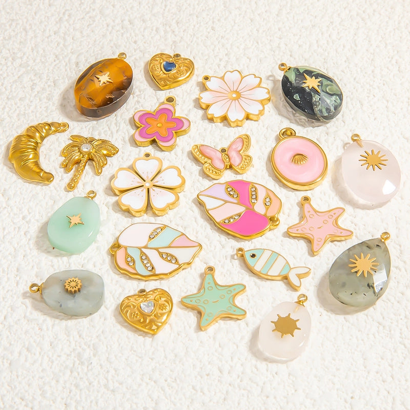 1 Piece 304 Stainless Steel Heart Shape Flower Pendant Jewelry Accessories