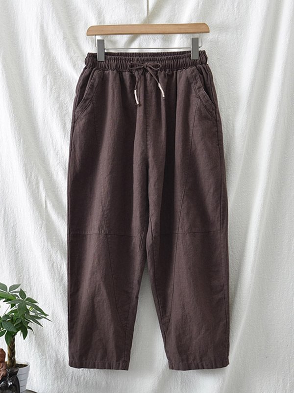 Casual Ramie Cotton Solid Color Loose Ninth Harem Pants