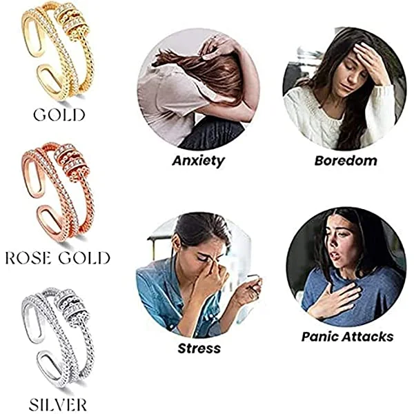 Jansio Threanic Triple-Spin Ring Riple Spin Ring, Feelief Zirconica Triple Fidget Ring, Vikanda Moissanite Ring Fidget Rings