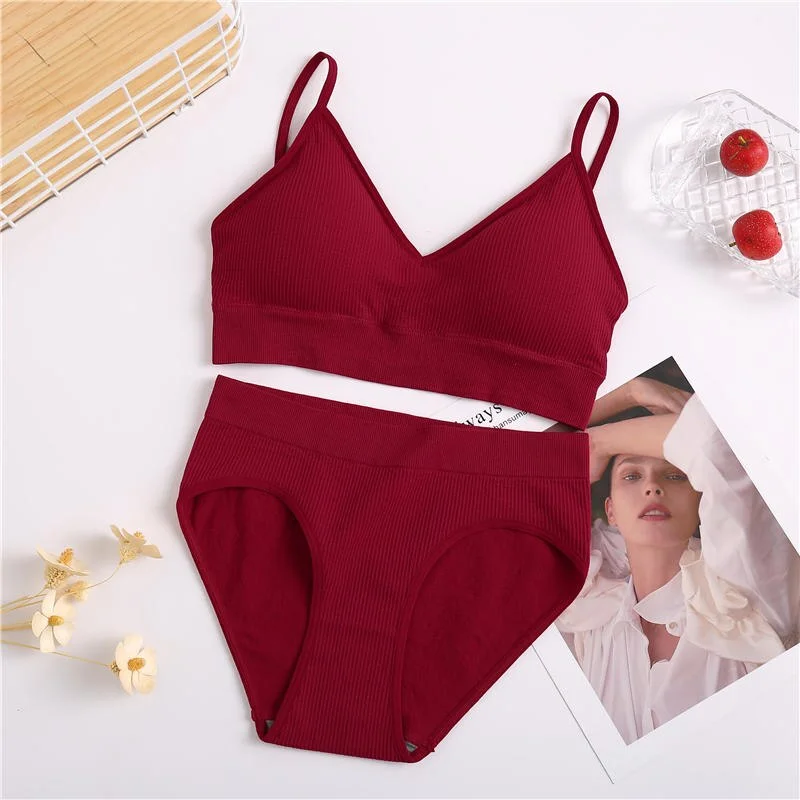 Billionm Backless Bras Set for Women Solid Color Briefs Sexy Bralette Low Wasit Panty Suit Female Comfortable Intimates Lingerie