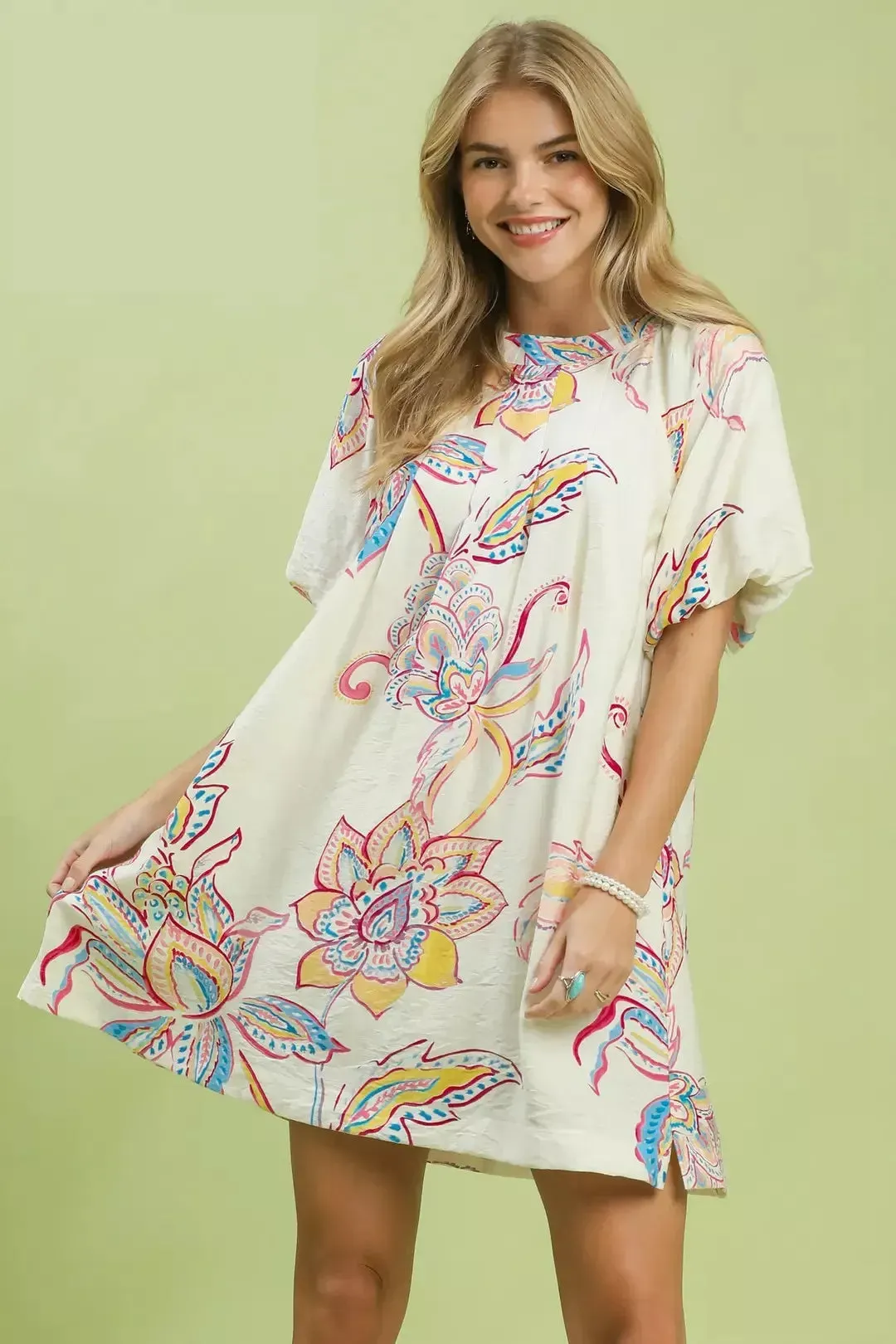 Umgee Boho Floral Print Mini Dress with Pockets mysite idetrend