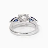 18K White Gold Round Lab Diamond Pear Sapphire Three Stone Ring