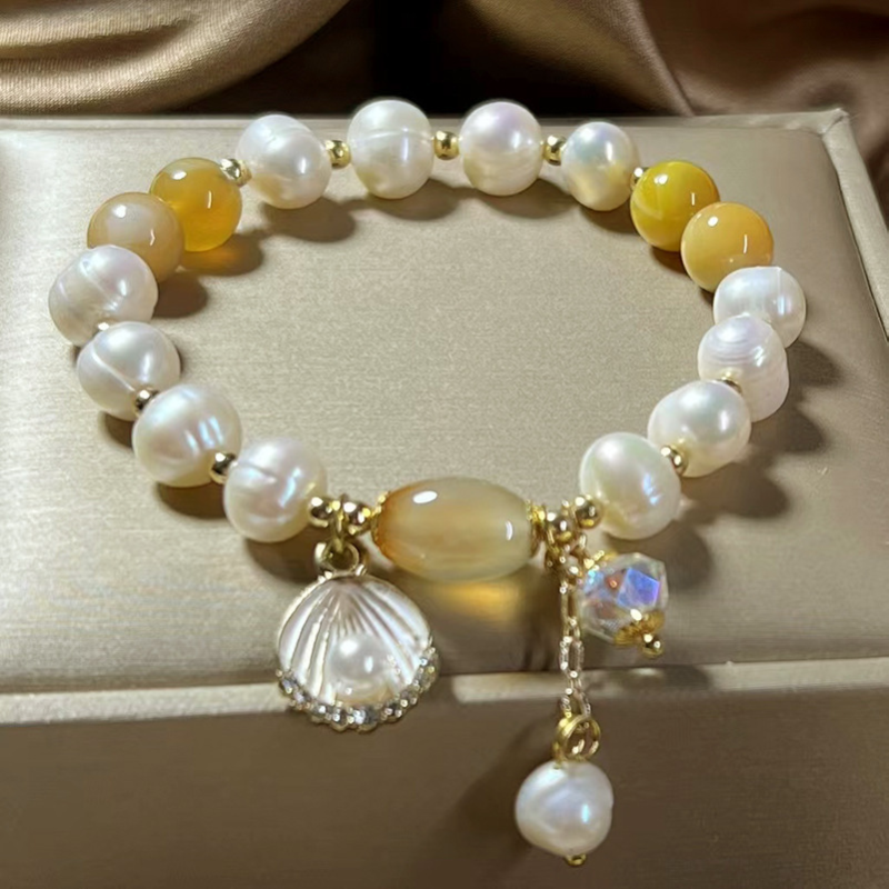 Fritillaria atural pearl and agate bracelet