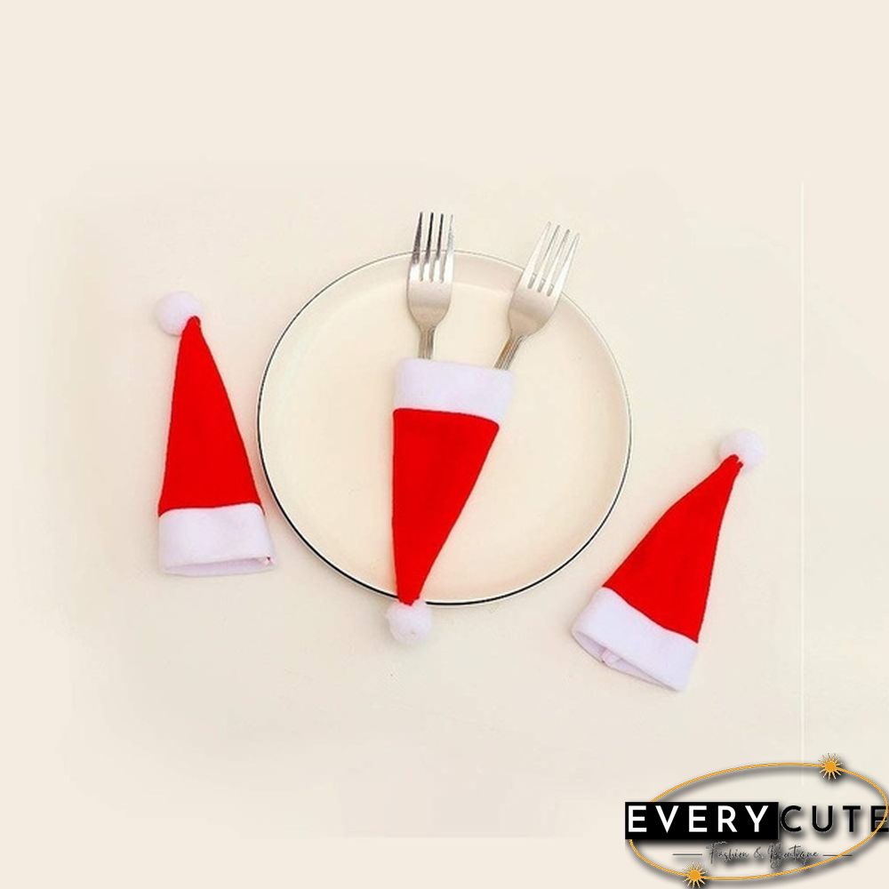 10Pcs/Set Mini Christmas Decoration Santa Hats Knife Fork Silverware Holders For Lollipop Xmas Party Dinner Organizers Decorations Supplies