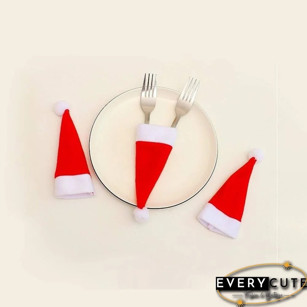 10Pcs/Set Mini Christmas Decoration Santa Hats Knife Fork Silverware Holders For Lollipop Xmas Party Dinner Organizers Decorations Supplies