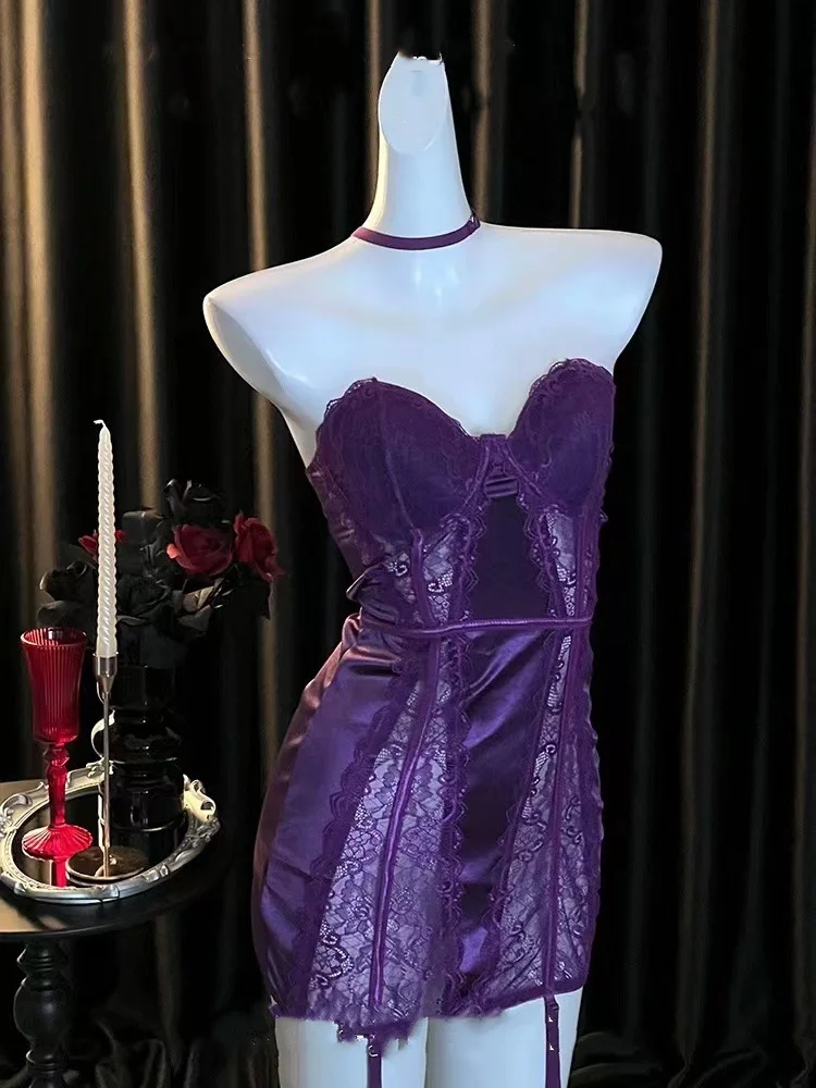 Brownm Night Vows To Tifficle Sexy Lace Lace Lilac Tidive Purple Ass Dress Girls Gather Small-Bossed Lingerie Free From Pyjamas Uniforms