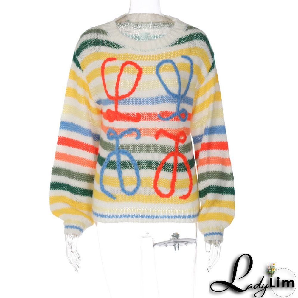 Women's Autumn Contrasting Striped Sweater Women's Loose Pullover Knitting Shirt