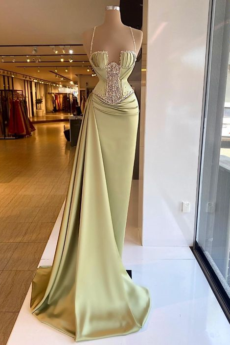 Gorgeous Spaghetti-Straps Mermaid Long Evening Dress With Beads - lulusllly