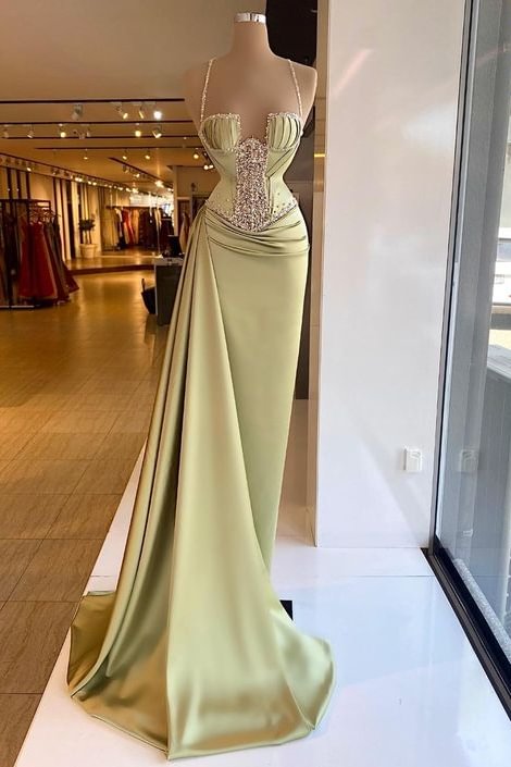 Luluslly Spaghetti-Straps Mermaid Long Evening Dress With Beads