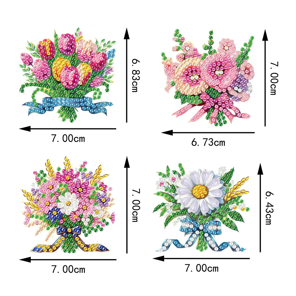 4Pcs DIY Flower Diamond Painting Brooch Diamond Painting Pins Jewelry Kit