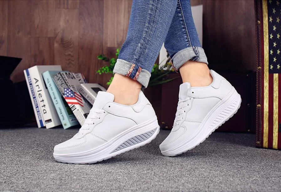 WGZNYN 2022 Platform Sport Shoes For Women Sneakers Pu Leather Breathable Comfortable Fashion Womens Walking Casual Shoes