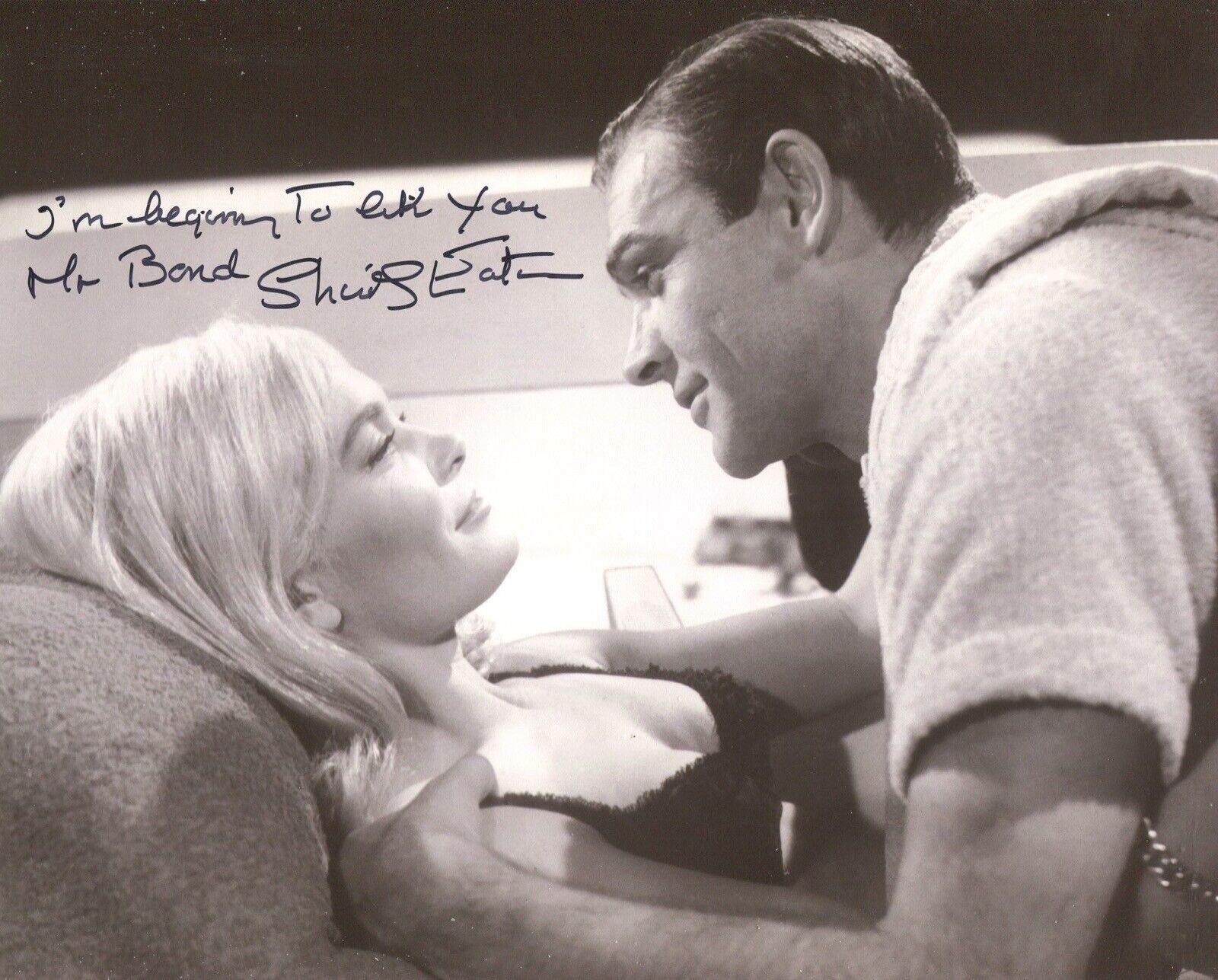 Shirley Eaton signed “I’m beginning to like you Mr Bond” GOLDFINGER Photo Poster painting No6