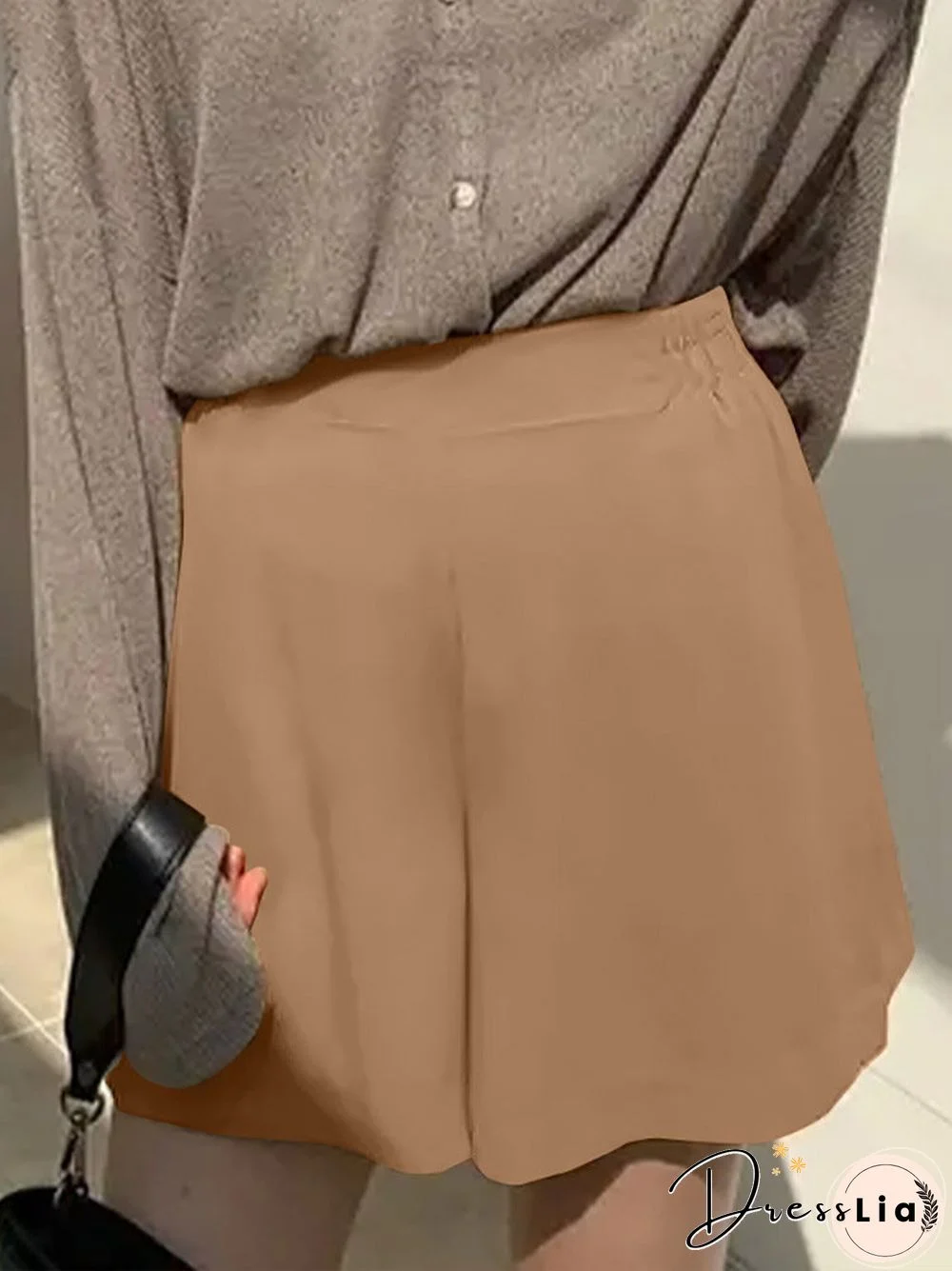 Casual Solid Pocket Wide Leg Shorts for Women