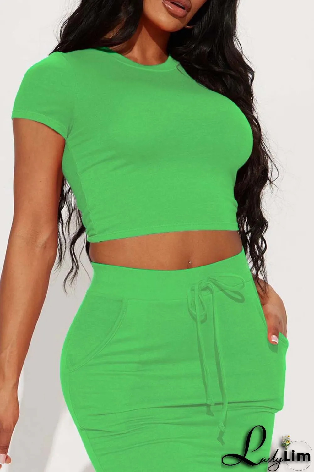 Rose Red Casual Solid Basic O Neck Short Sleeve Two Pieces