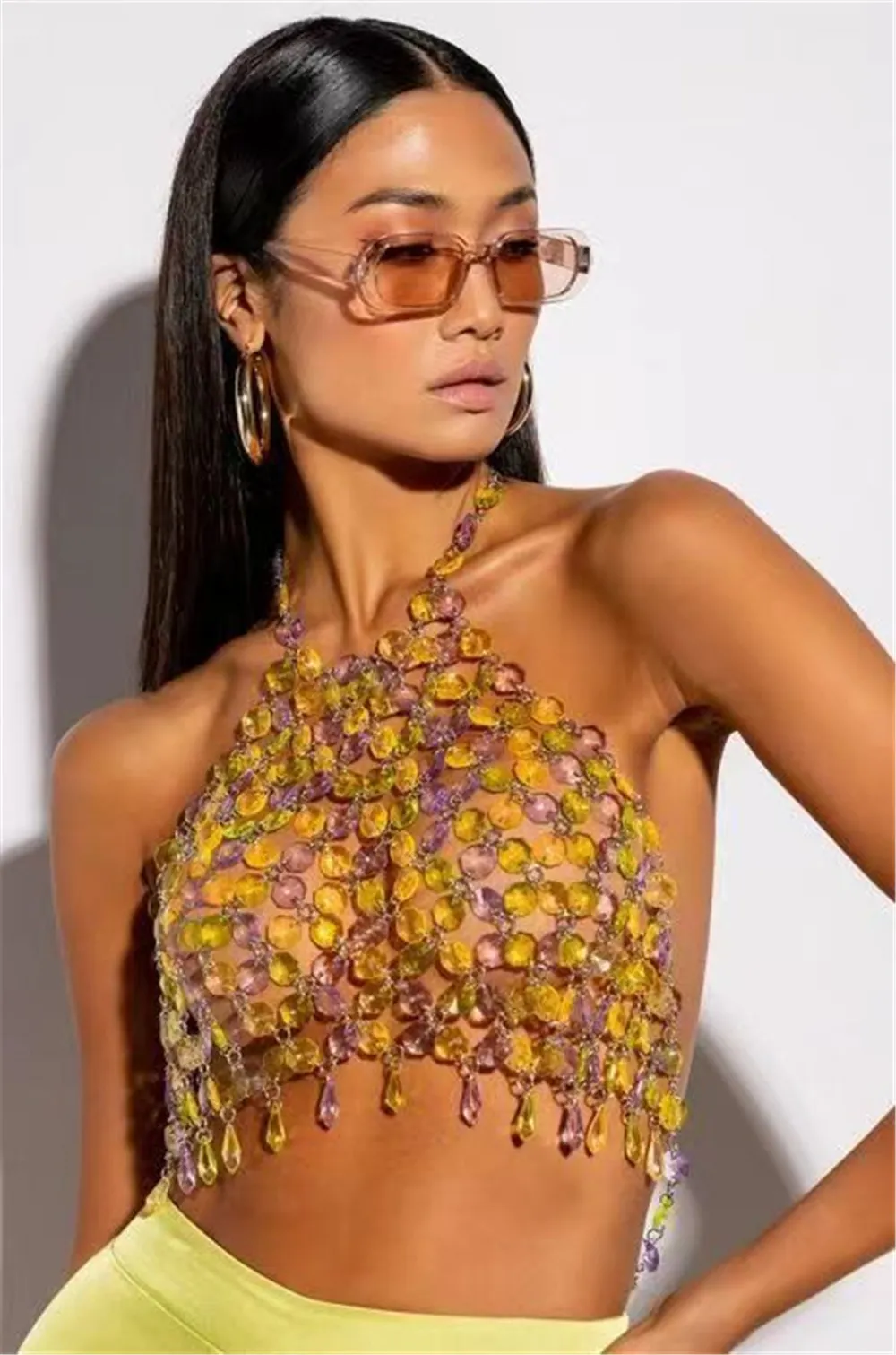 Uveng Uveng New Sexy Gem Splicing Open Back Vest Y20276