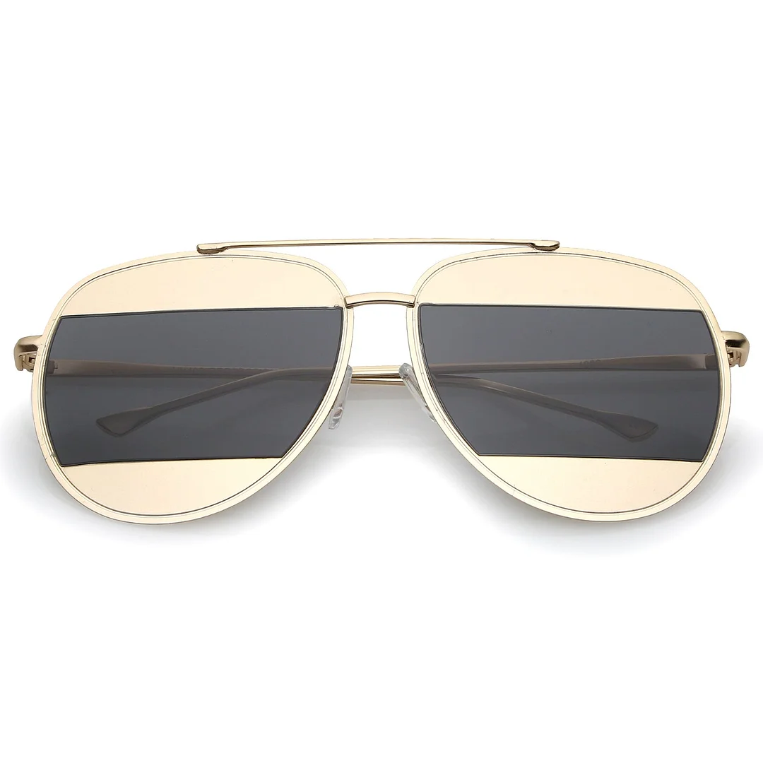 Two-Toned Metal Thin Temple Brow Bar Color Split Lens Aviator glasses 57mm