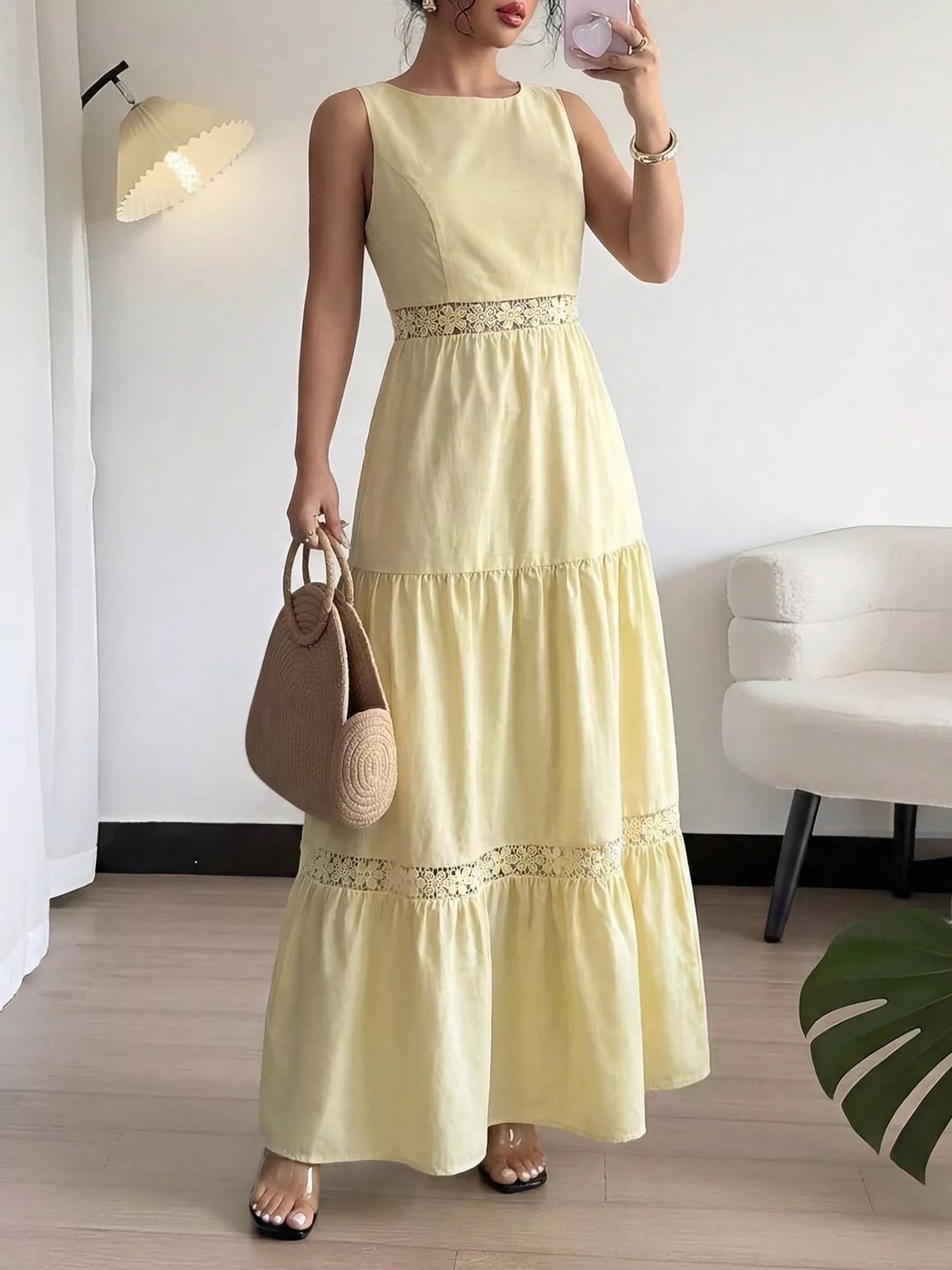 Sleeveless Tiered Lace Trim Maxi Dress mysite idetrend