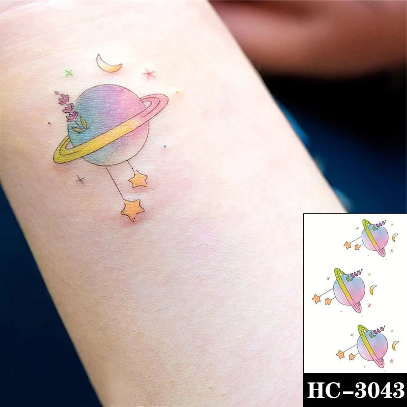 Waterproof Temporary Tattoo Sticker Cartoon Carousel Pattern Heart Moon Body Art Fake Tattoos Flash Tatoos Arm Ear for Men Women