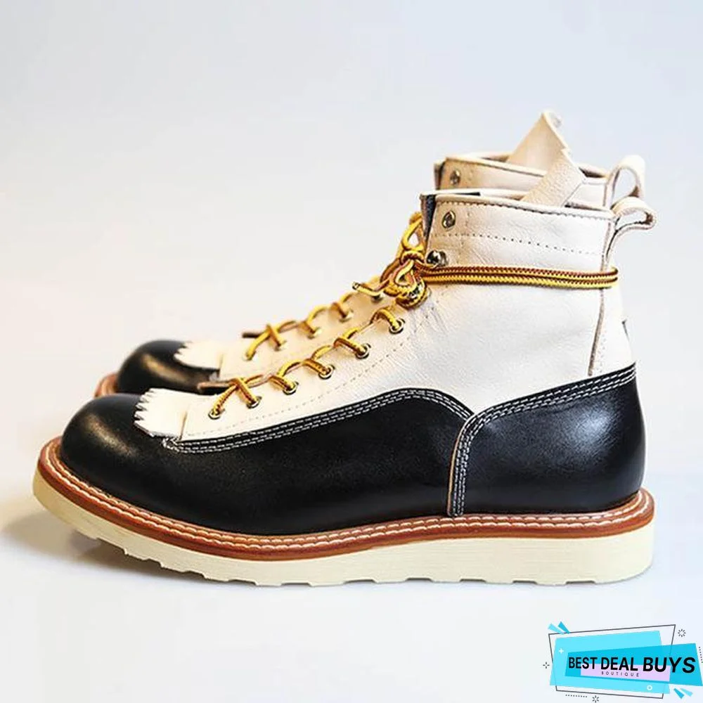 High Top Shoes Men England Style Vintage Casual Work Boots Lace Up Office Shoes