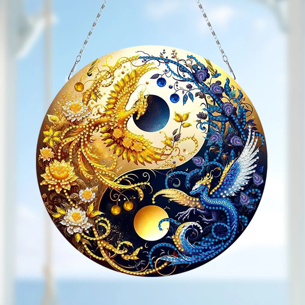 Phoenix Yin Yang 2D Flat DIY Diamond Painting Set Diamond Art Pendant Home Decor
