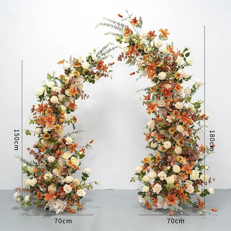 A7044 wedding background flower stand corner arch with orange flower arrangement