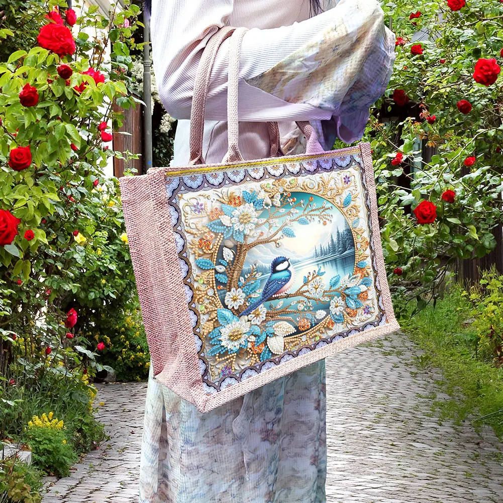 Waterproof Lake View Bird Diamond Painting Storage Bag for Outdoor Travel