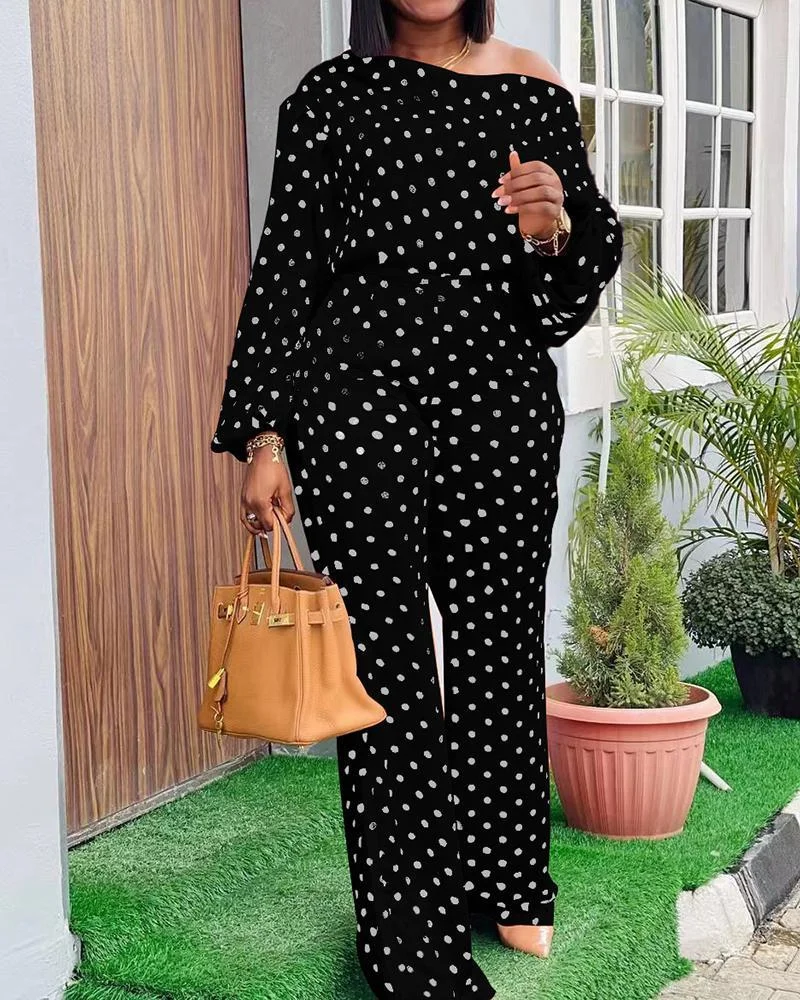 Casual and stylish polka dot suit