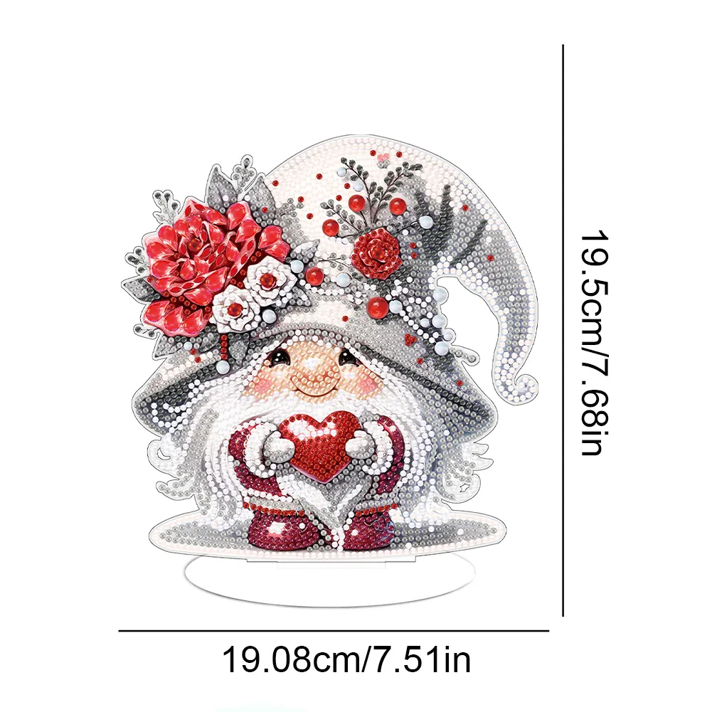 DIY Love Rose Gnome Single-Sided Acrylic Diamond Painting Tabletop Ornament for Home Office Desktop Decor