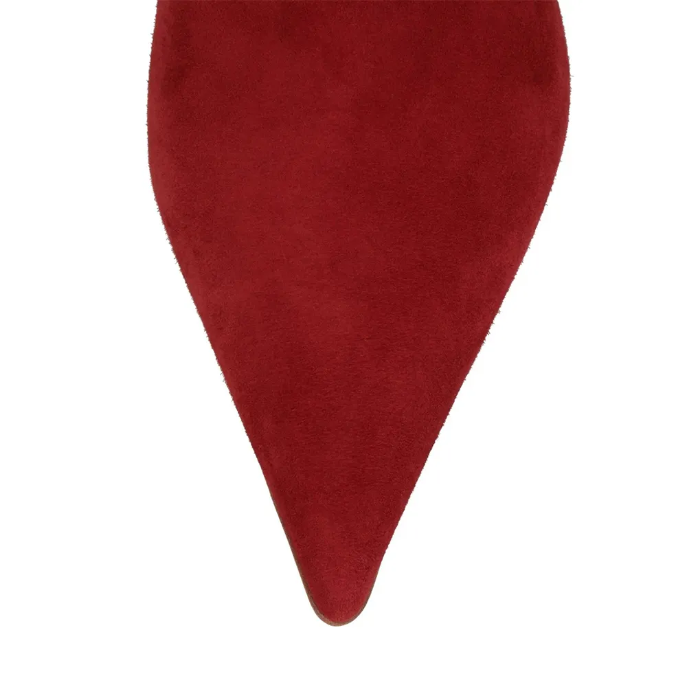 Red Vegan Suede Pointed Toe Sculptural Heel Mules for Women