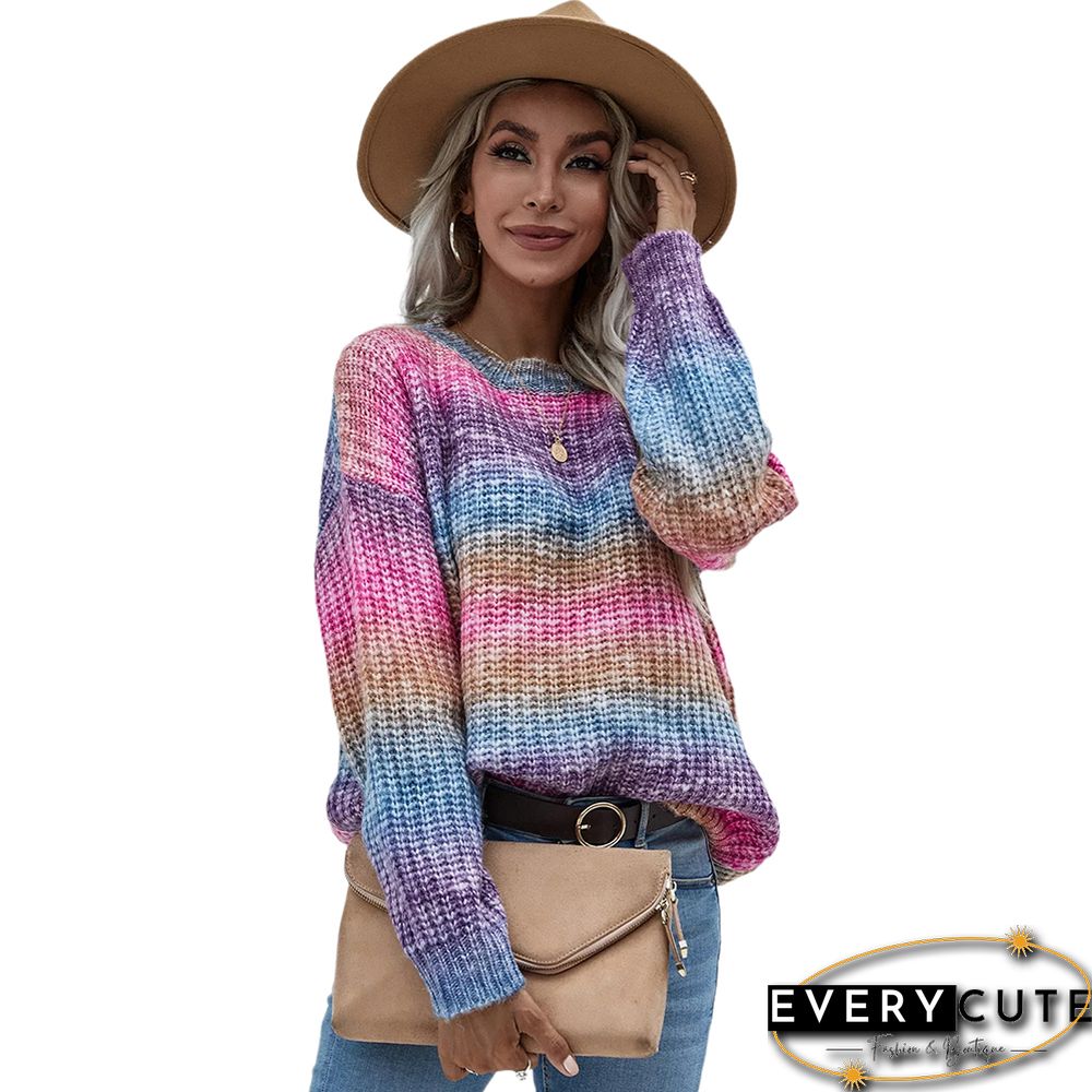 Purple Rainbow Striped Pullover Sweater