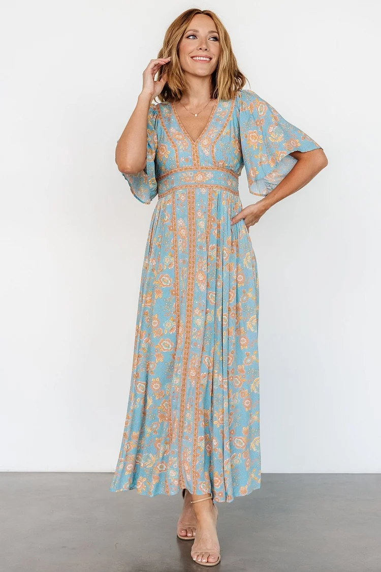 Floral Maxi Dress - Dusty Blue Floral