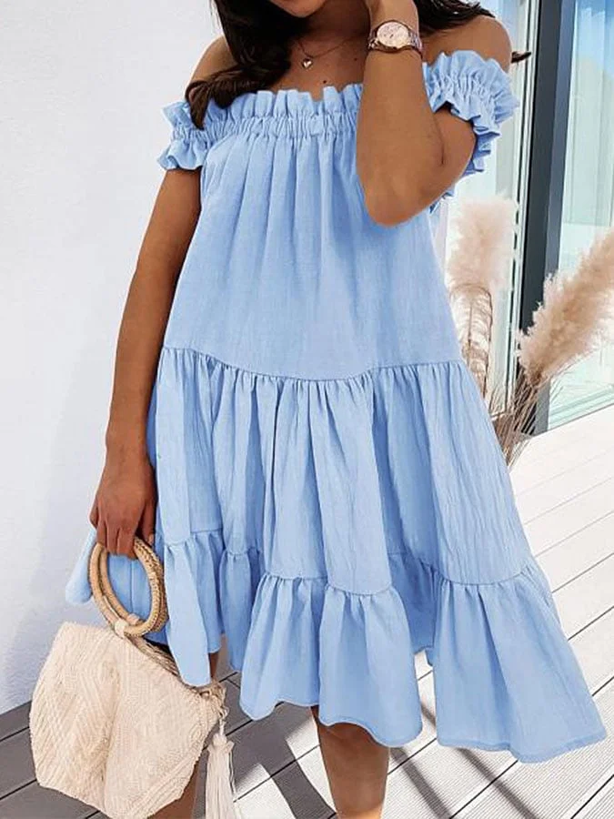 Women's solid color one shoulder cake dress