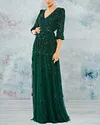Sequined V-neck Mesh Gown Dress