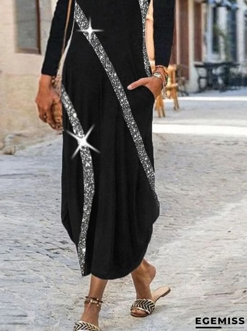 Long Sleeve Casual A-Line Dresses Black Dresses | EGEMISS