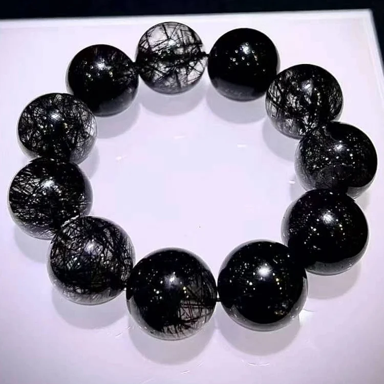 20mm BLACK Quartz Rutilated Crystal Bracelet 