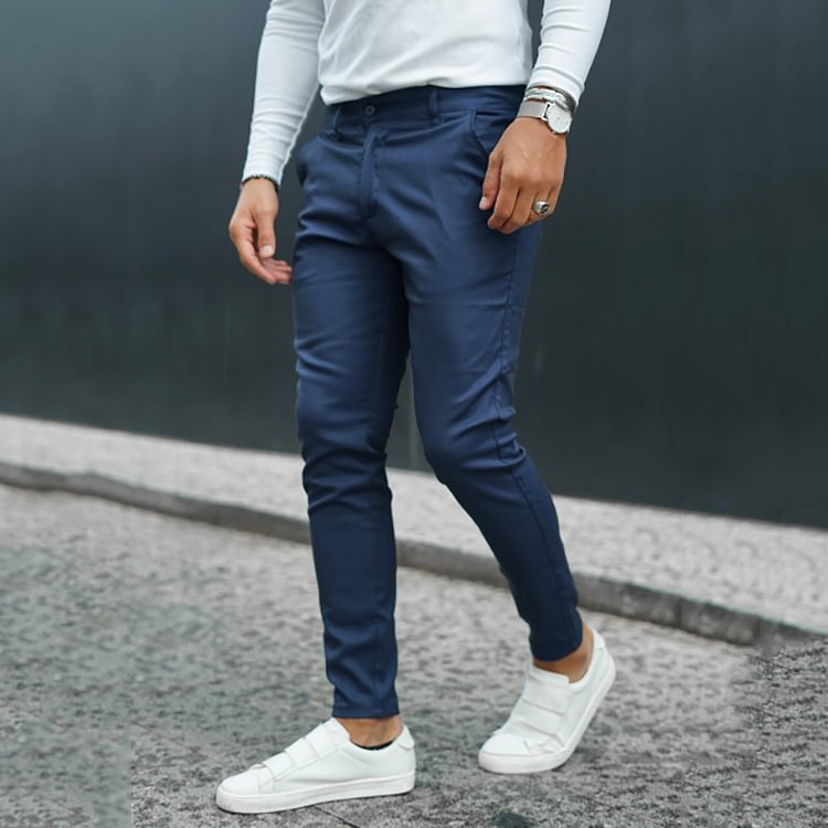 Men's Solid Color Tight Fit Casual Pants - BlackFridayBuys