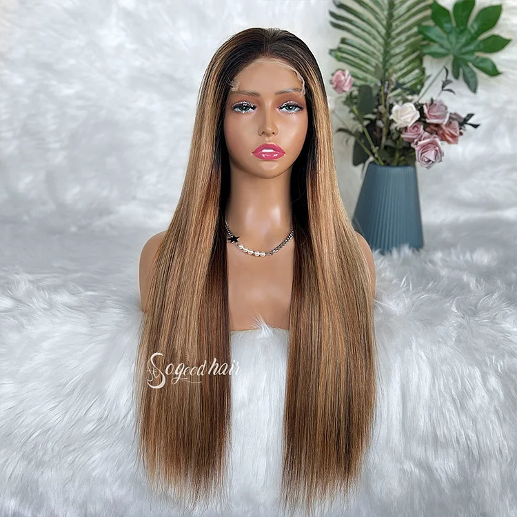 Colleenl| Ombre Chestnut Brown with Highlights Raw Hair Wig