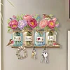 Wooden Flower Bird Diamond Painting Hook Rail with 3 Hooks for Home Decor