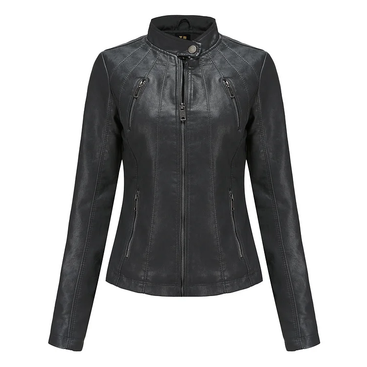Cropped Zip Leather Jacket